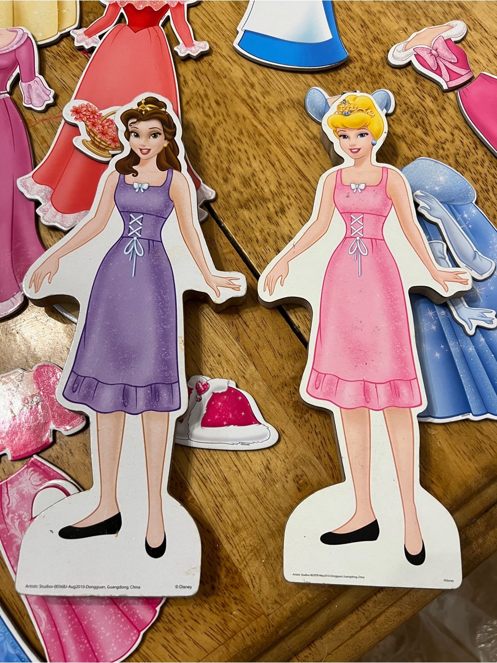 Disney Princess Wooden Magnetic Dress-Up Doll Set - Belle & Cinderella - EUC